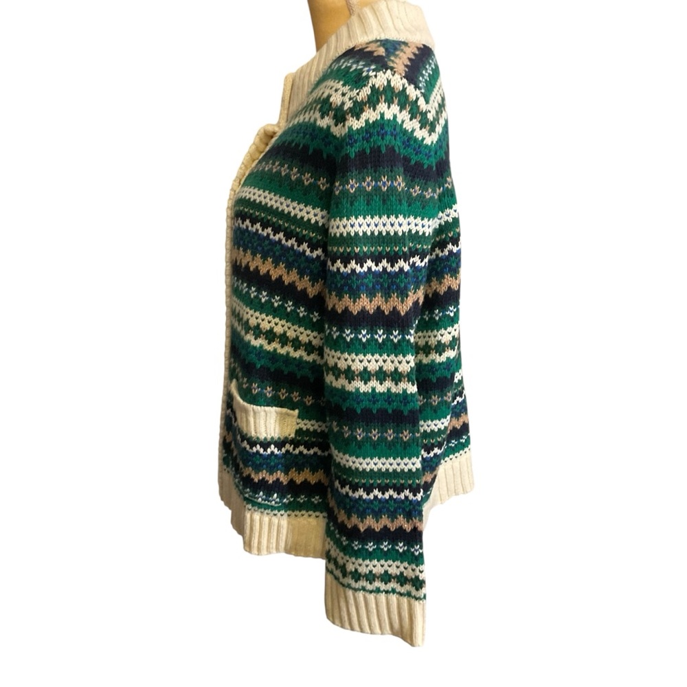 Talbots Fair Isle style green/cream/blue/tan striped Cardigan. 1X. NWT - Picture 4 of 14